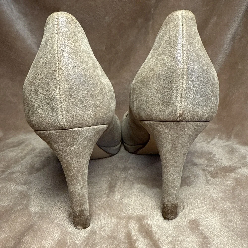 Hobbs London Platform Pumps Women 40.5 Champagne Silver Good Shimmer Suede Italy